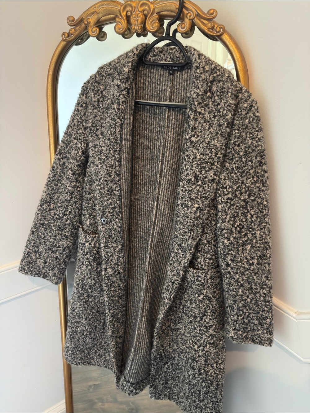 gray boho chic bouclé coatigan